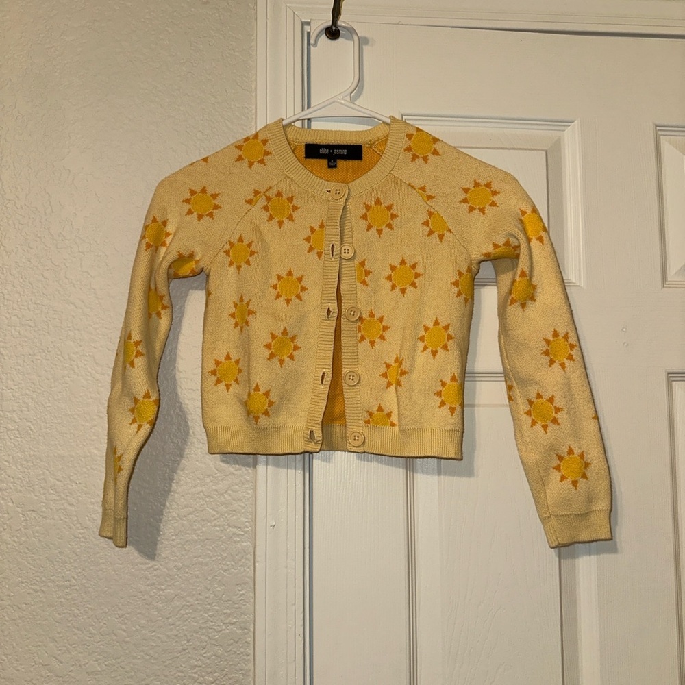 Sun Pattern Yellow Kids Cardigan Sweater